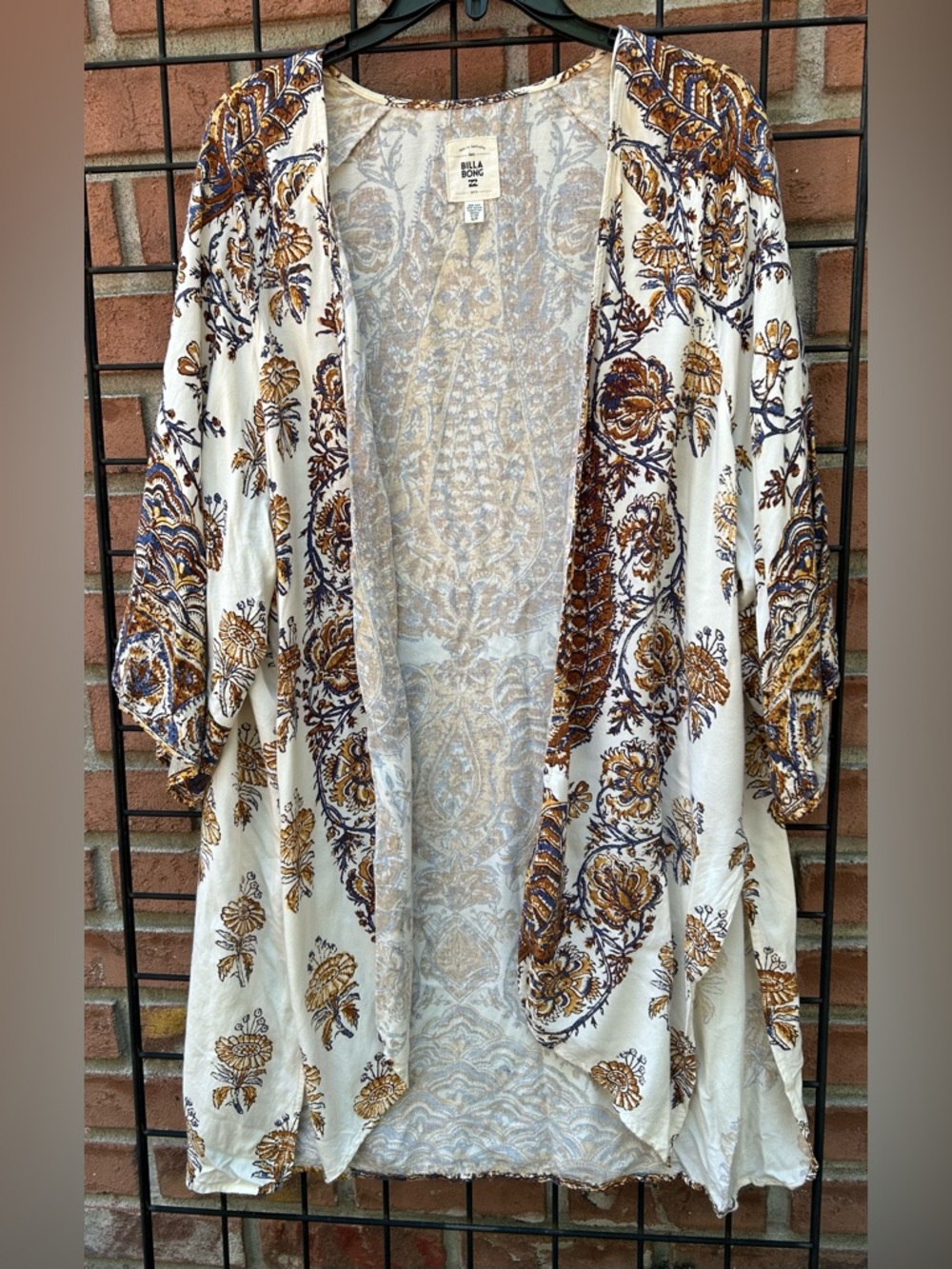 Billabong Cream Kimono with Brown and Navy Floral Print